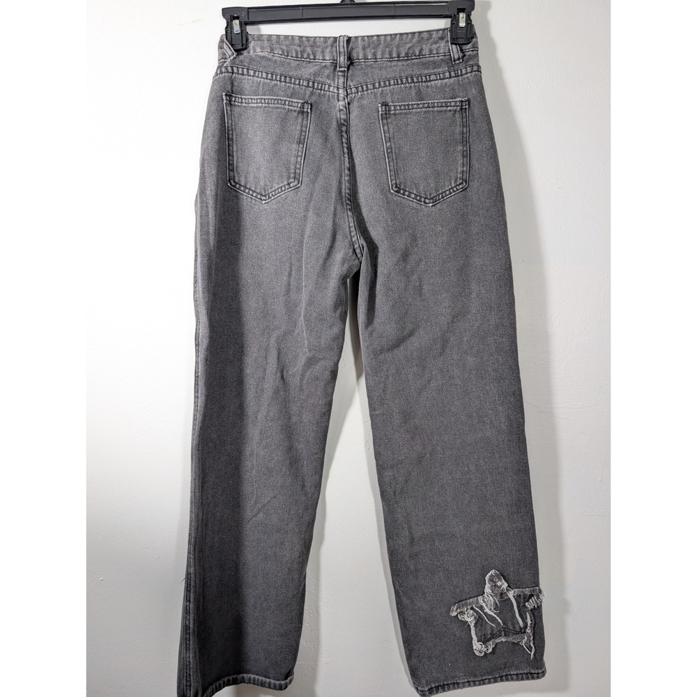 Women's M Black Stone Wash High Rise Mom Jeans‎ Star Pattern Distressed - Picture 7 of 7